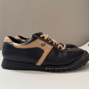 Born Leather Lace Up Bicycle Toe Black and Tan Shoes
